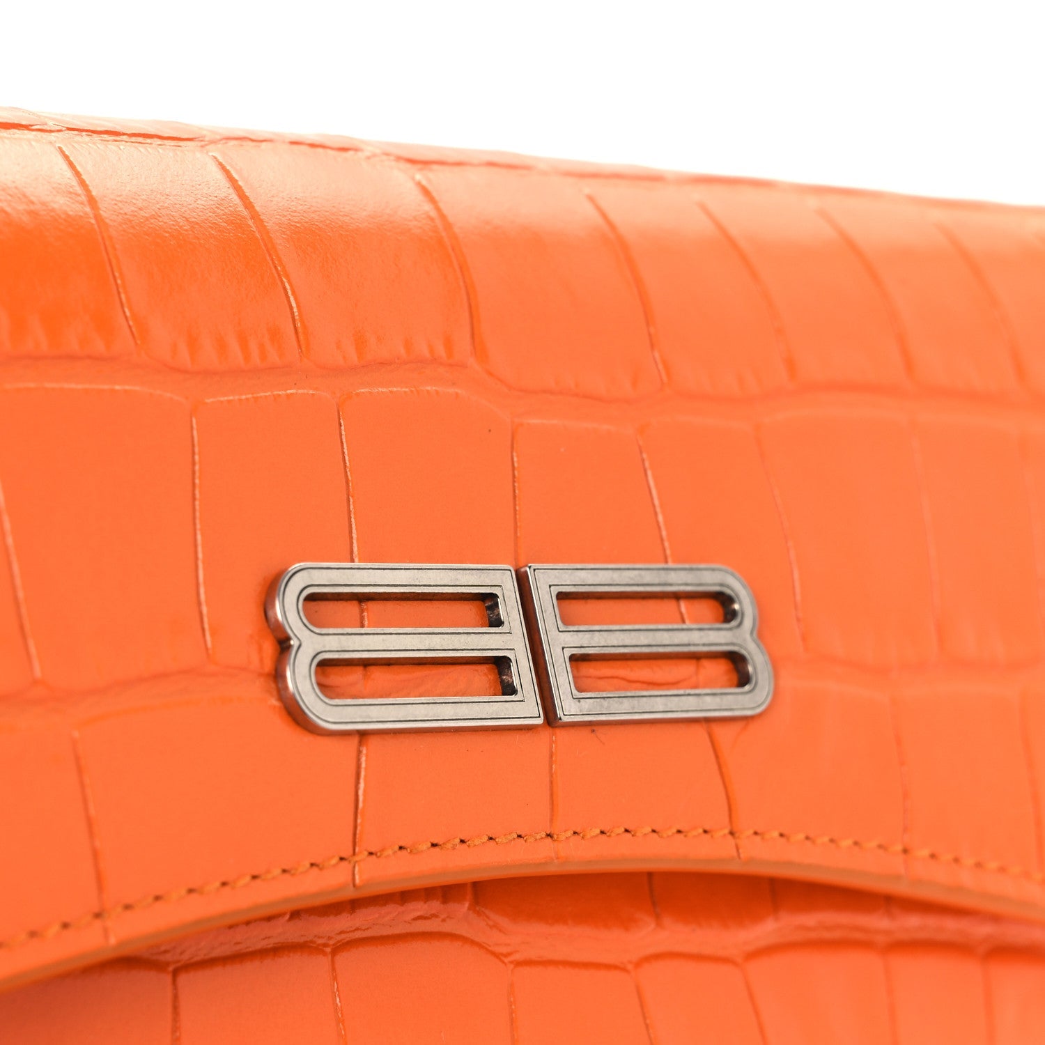 Shiny Super Supple Calfskin Crocodile Embossed Small XX Flap Stretch Bag Pop Orange