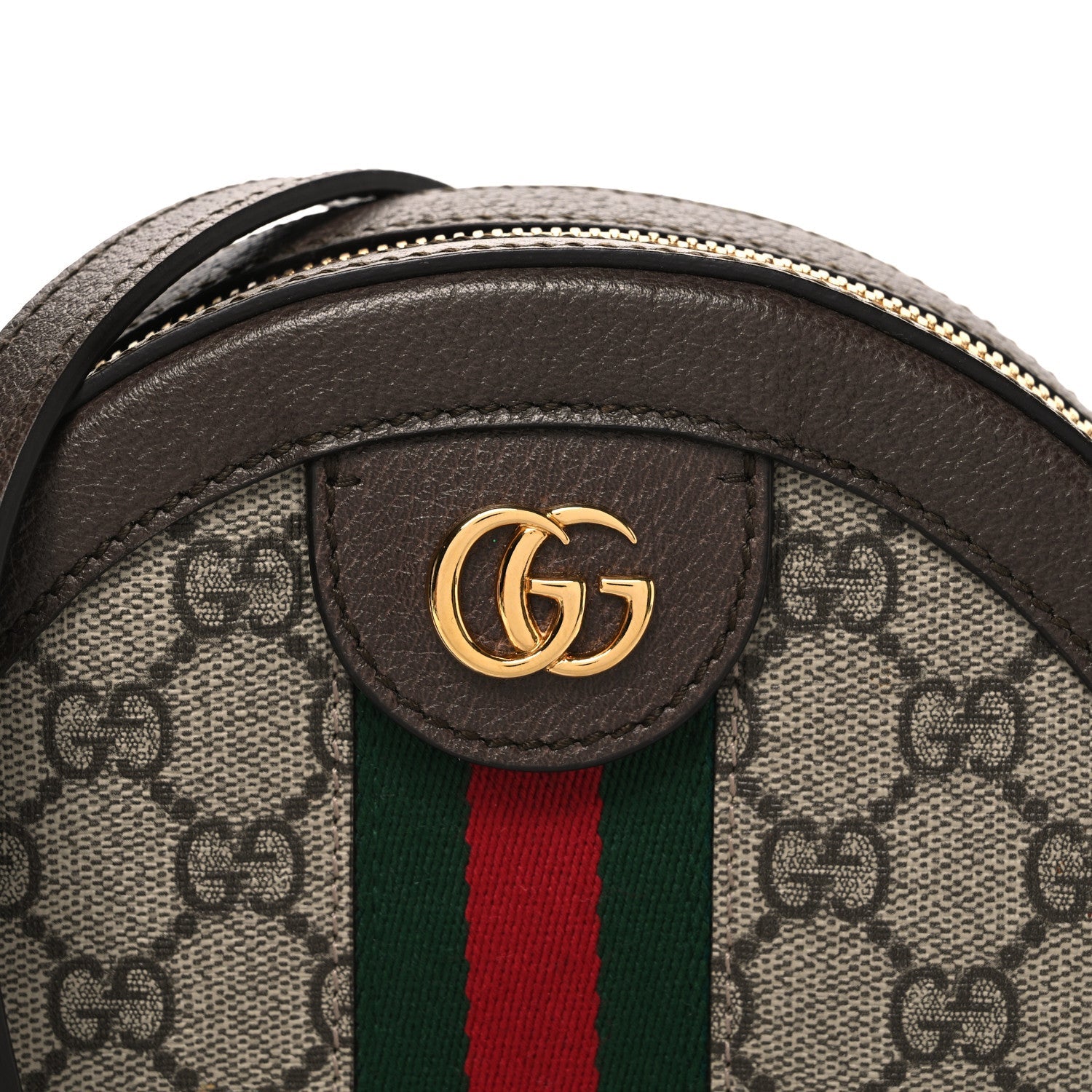 GG Supreme Monogram Web Mini Ophidia Round Shoulder Bag Brown