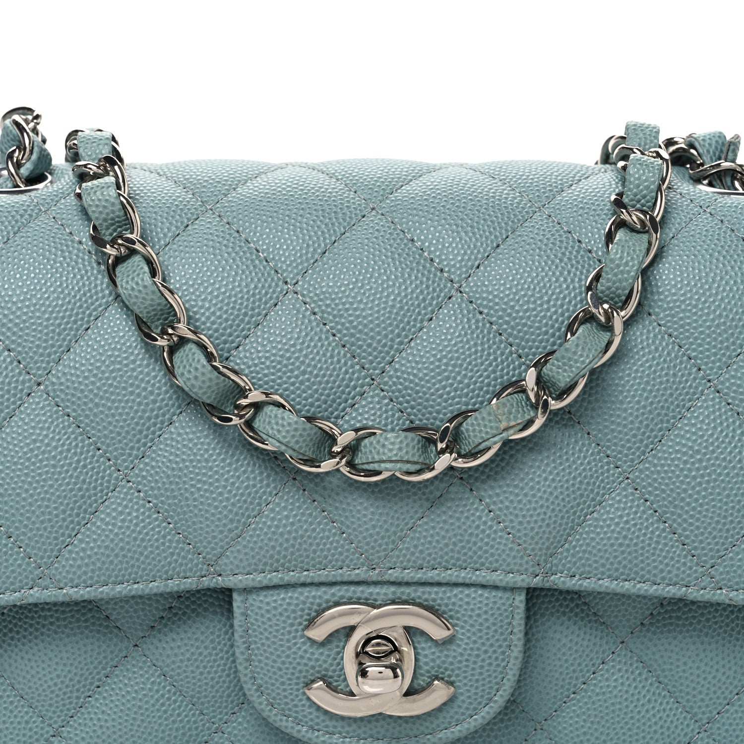 Caviar Quilted Mini Rectangular Flap Blue