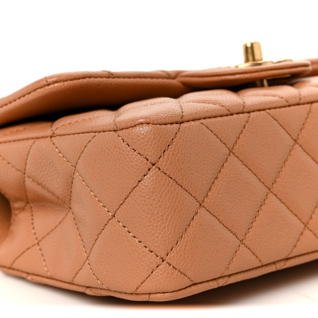 Caviar Quilted Mini Handy CC Flap Camel