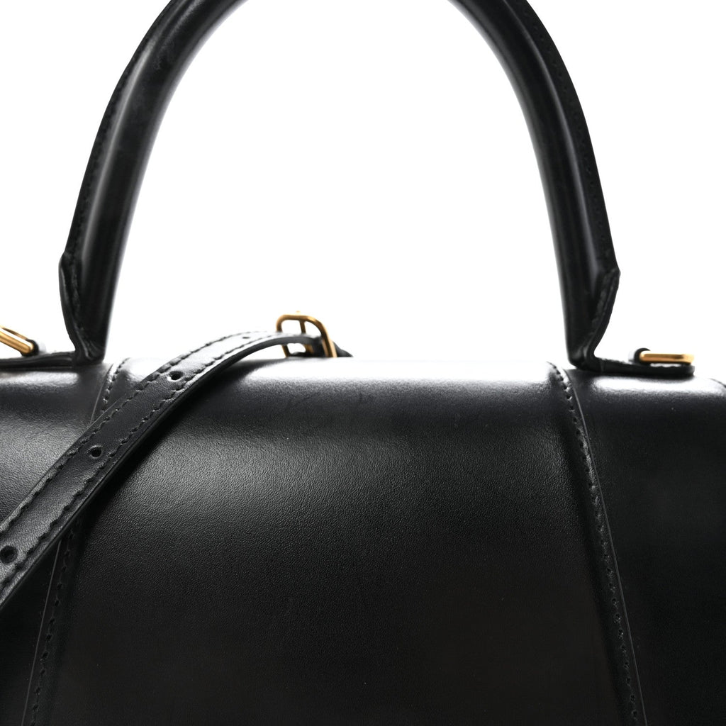 Shiny Box Calfskin Small Hourglass Top Handle Bag Black