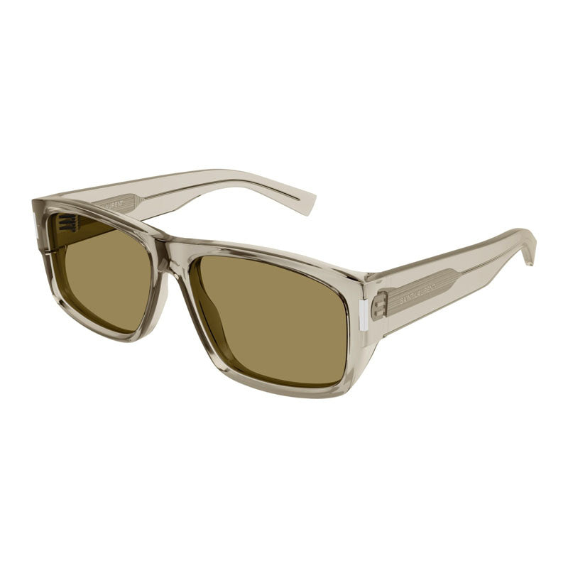 Saint Laurent Sunglasses Rectangle Full Rim, Shiny Beige Frame and Brown Lens SL689005
