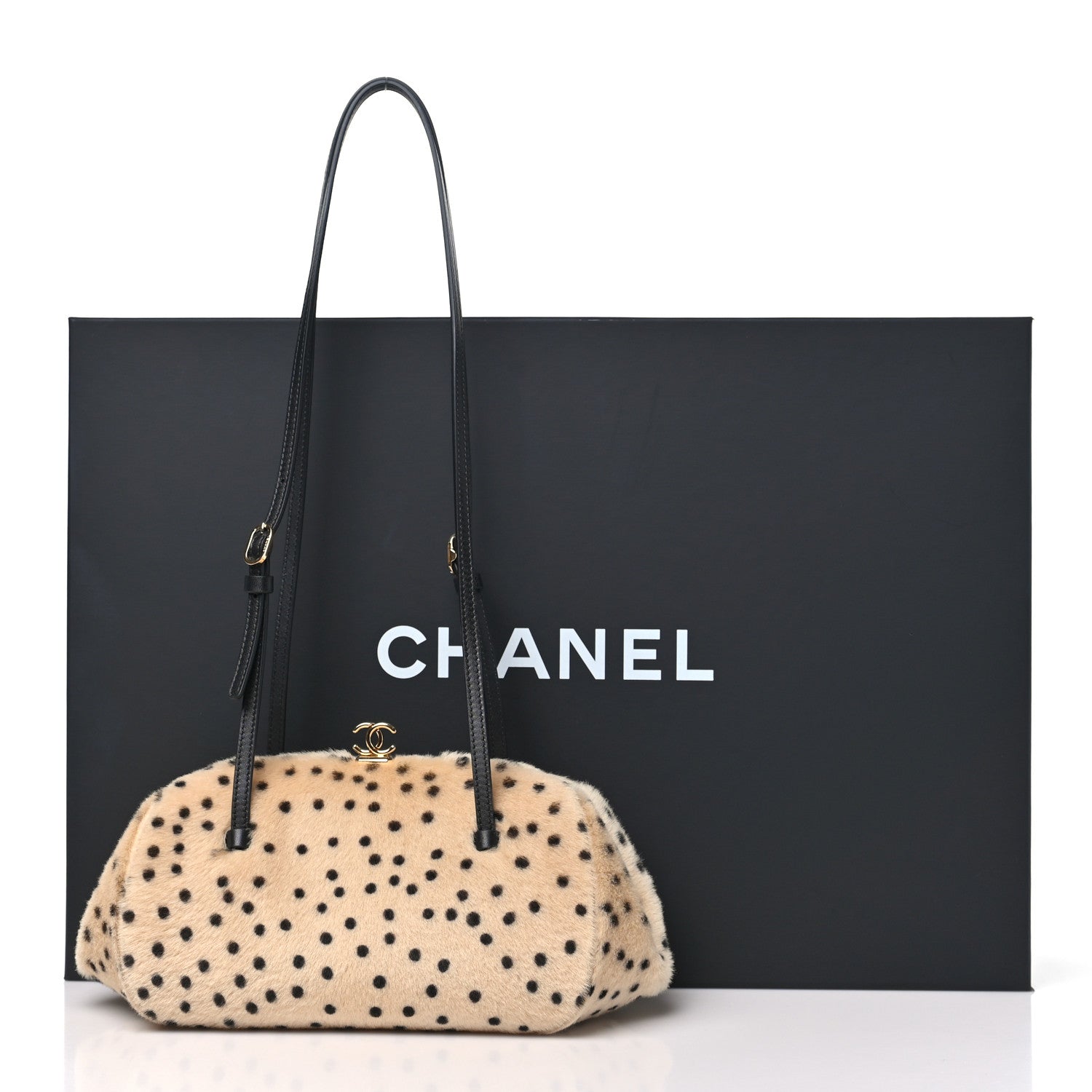 Pony Hair Cheetah Print Pretty CC Clutch With Strap Light Beige Black