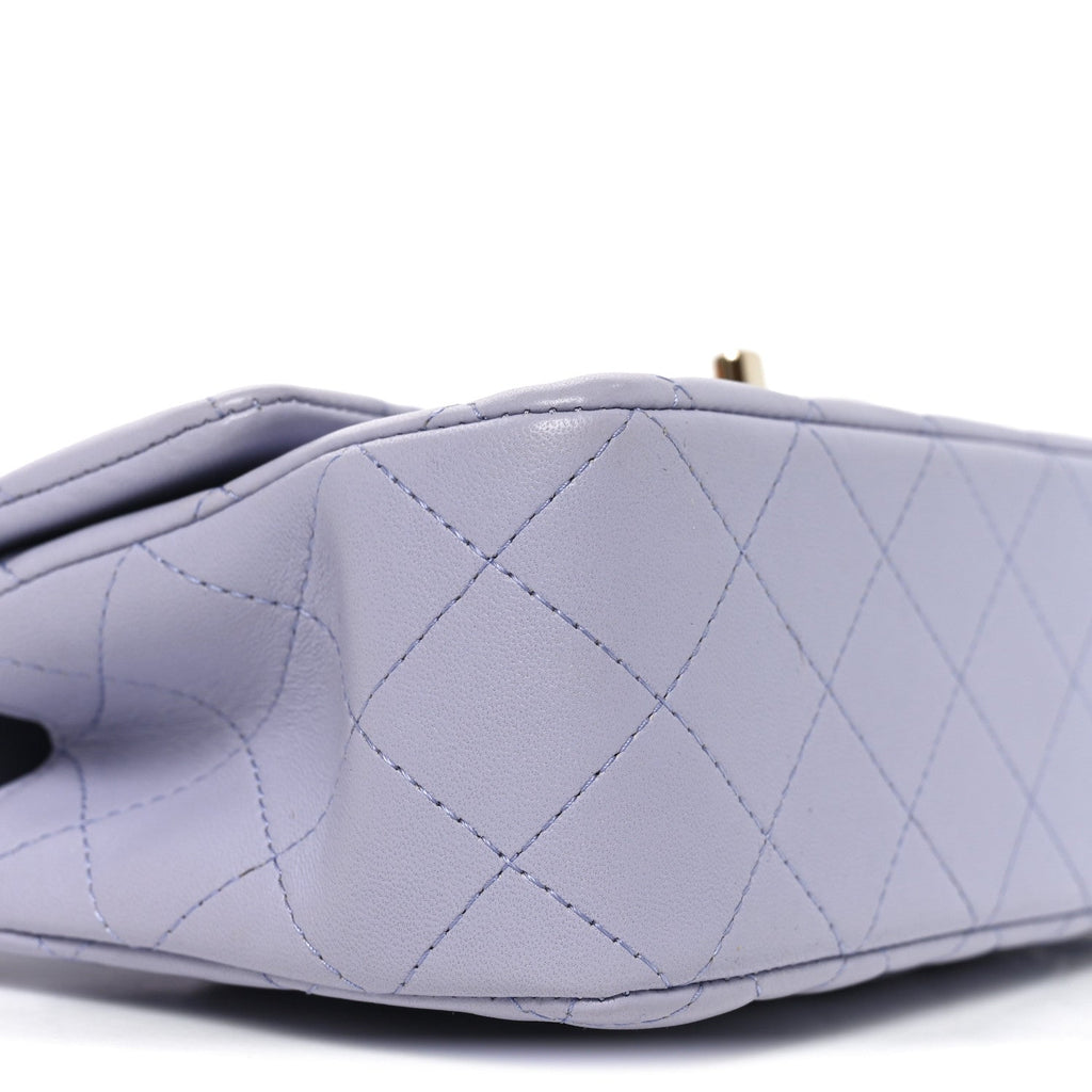 Lambskin Quilted Mini Top Handle Rectangular Flap Light Purple