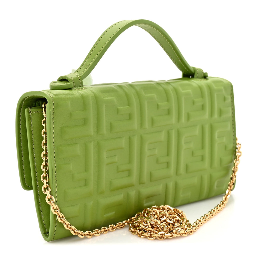 Nappa Matisse FF Embossed Baguette Continental Wallet With Chain Rain Forest