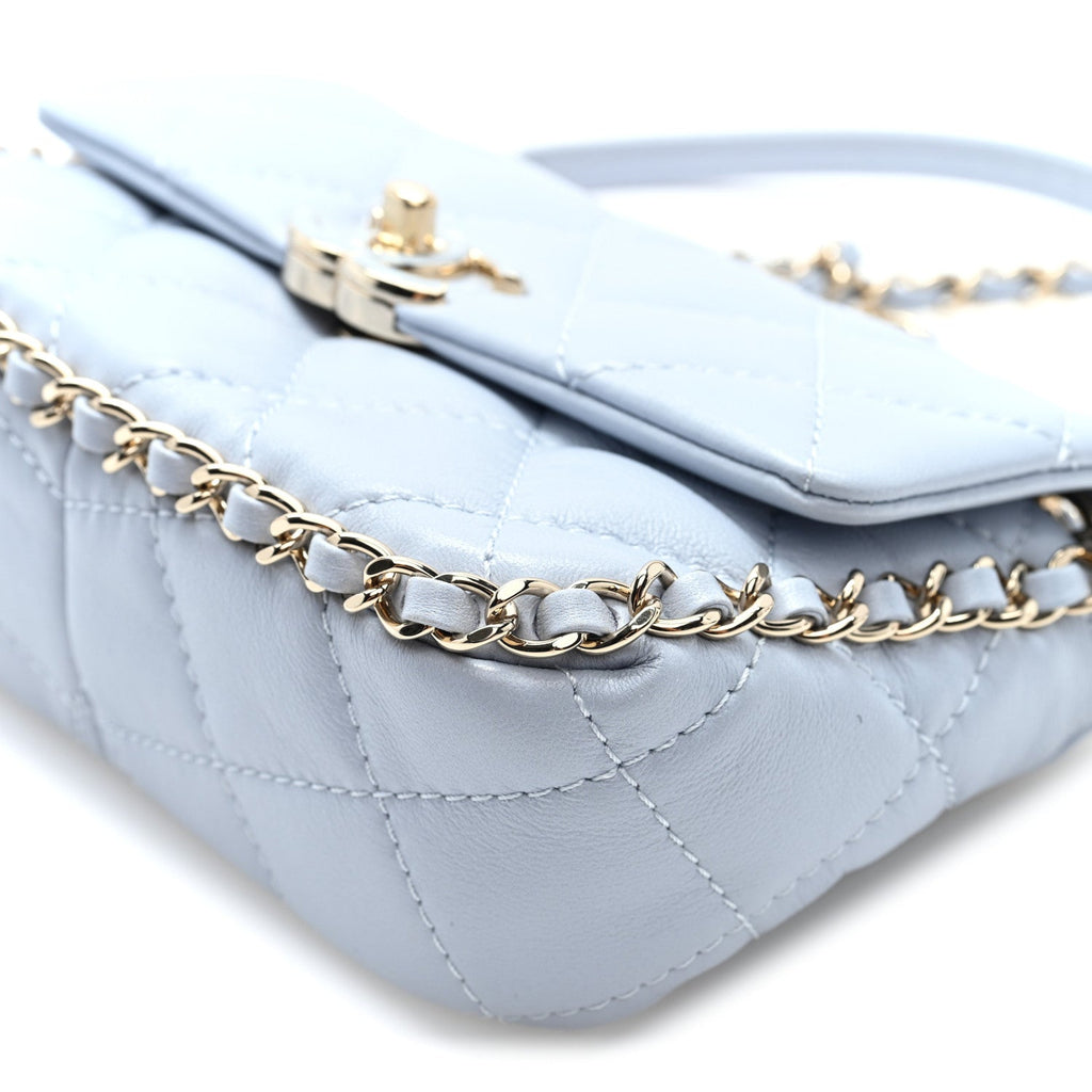 Lambskin Quilted Chain Around Flap Light Grey
