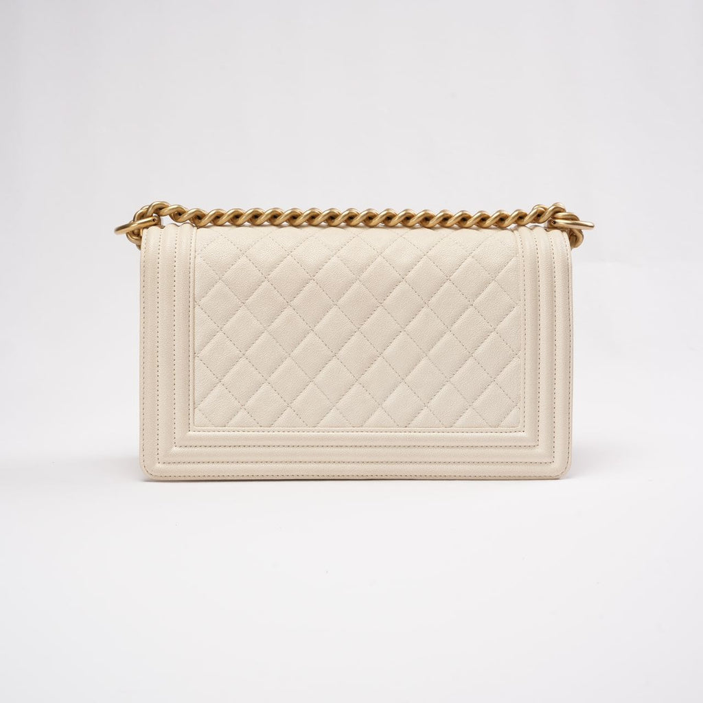 Chanel Medium Le Boy Bag Caviar White 2019