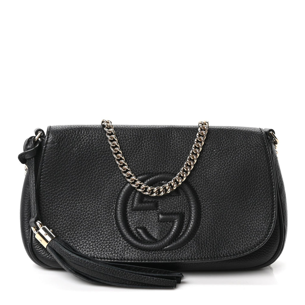 Pebbled Calfskin Medium Soho Flap Crossbody Black