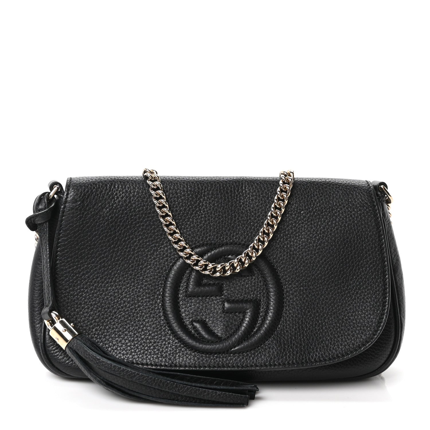 Pebbled Calfskin Medium Soho Flap Crossbody Black