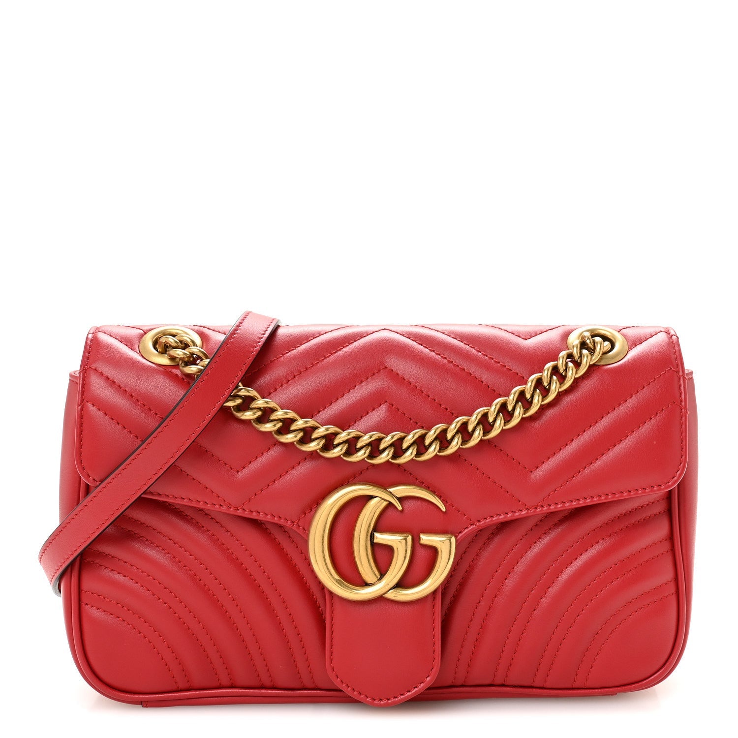 Calfskin Matelasse Small GG Marmont Shoulder Bag Hibiscus Red