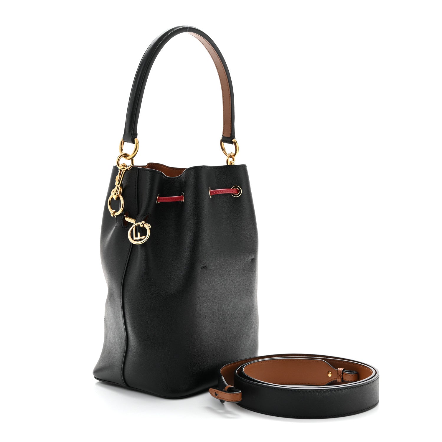 Vitello Grace F is Fendi Stamp Patch Perforated Small Mon Tresor Bucket Bag Black