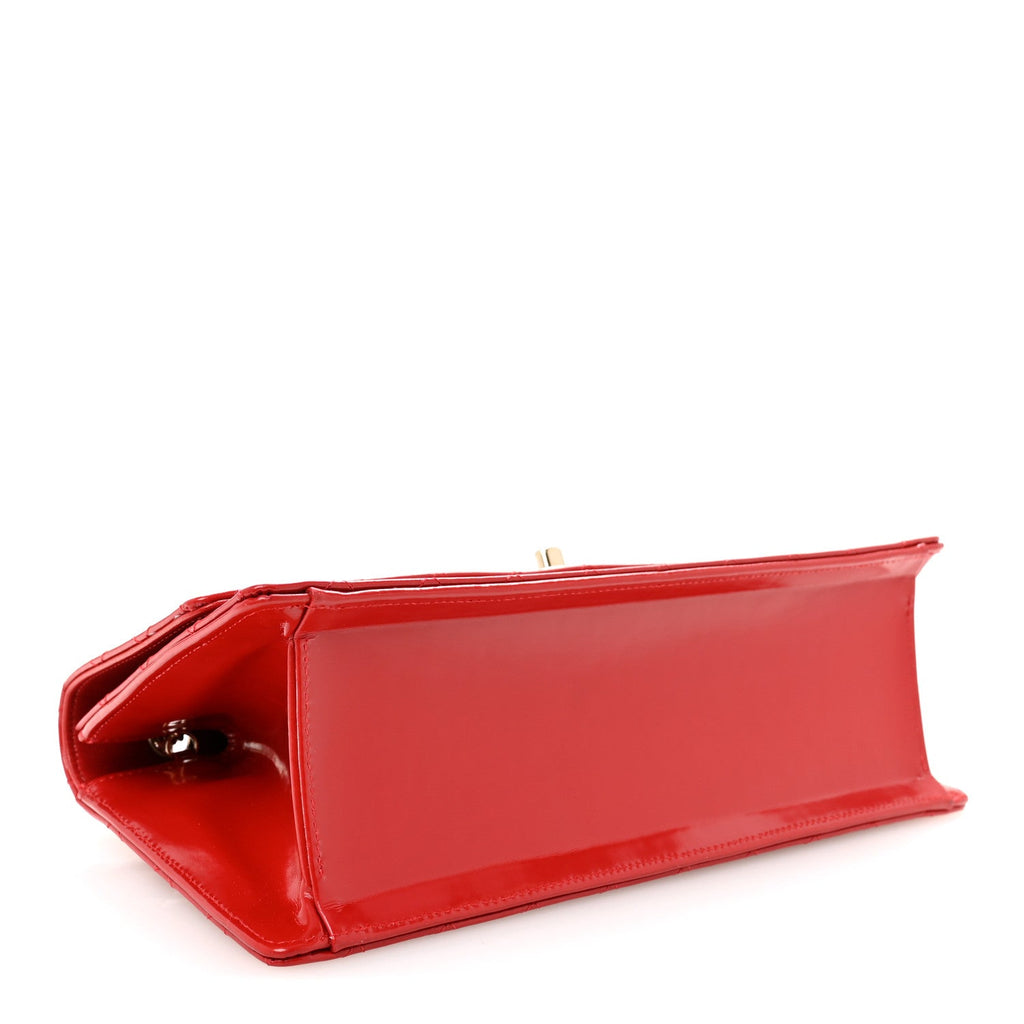 Glazed Calfskin Quilted East West Flap Red