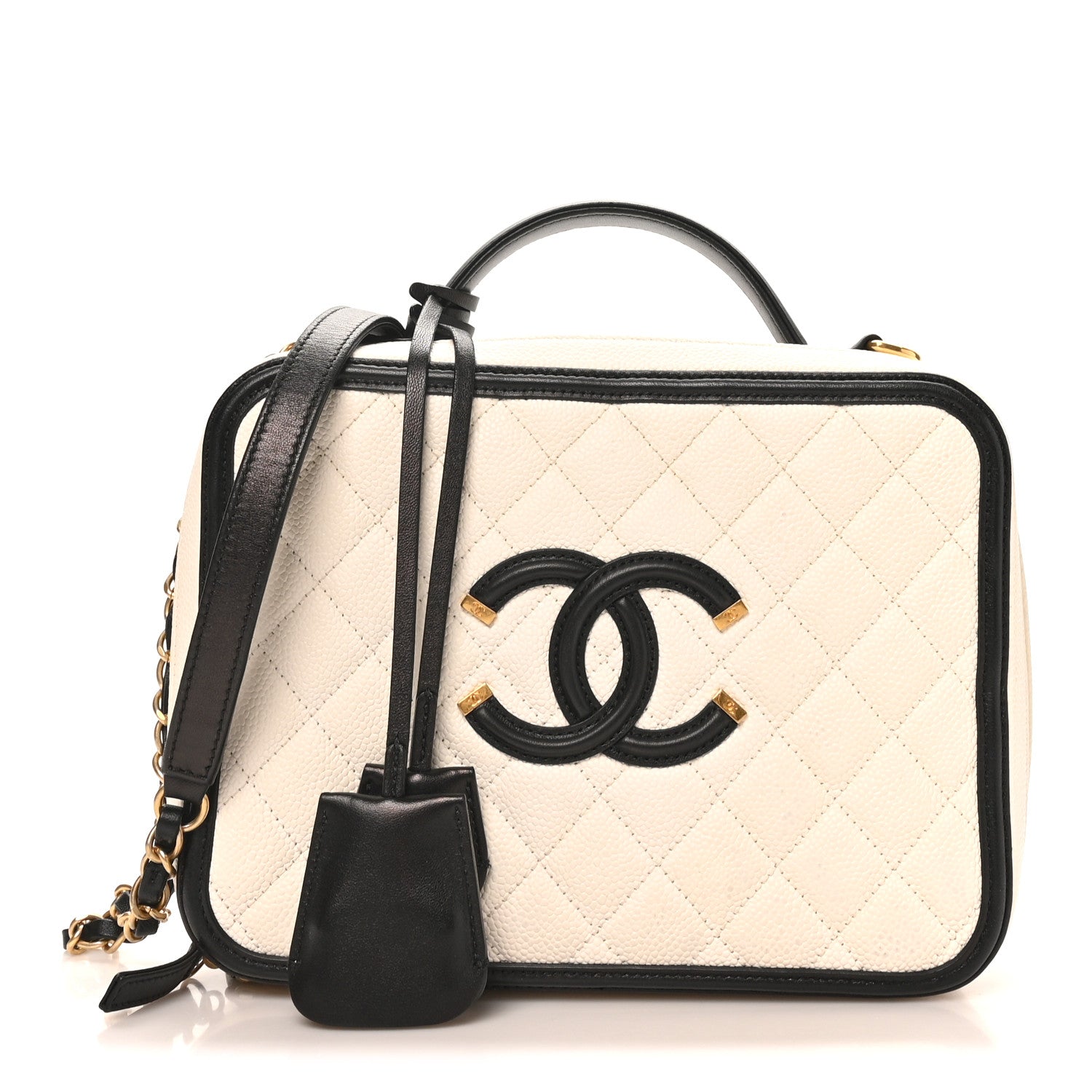 Caviar Quilted Large CC Filigree Vanity Case White Black