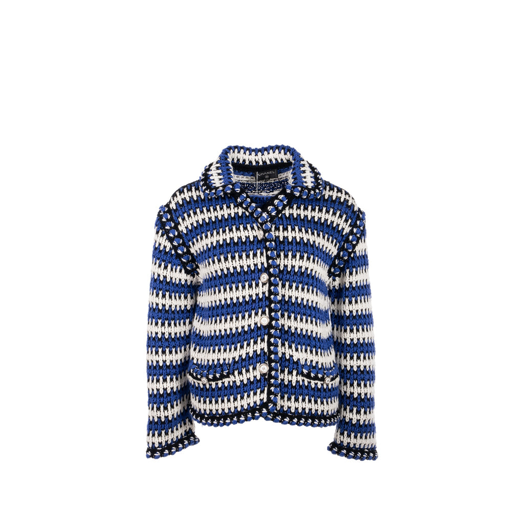 Chanel size 38 21C cotton jacket Cotton/Linen/paper blue/white/black