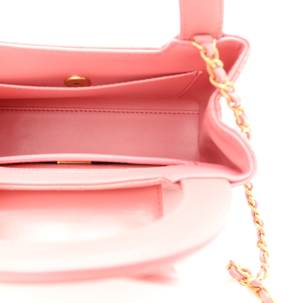 Shiny Aged Calfskin Quilted Nano Kelly Shopper Coral Pink
