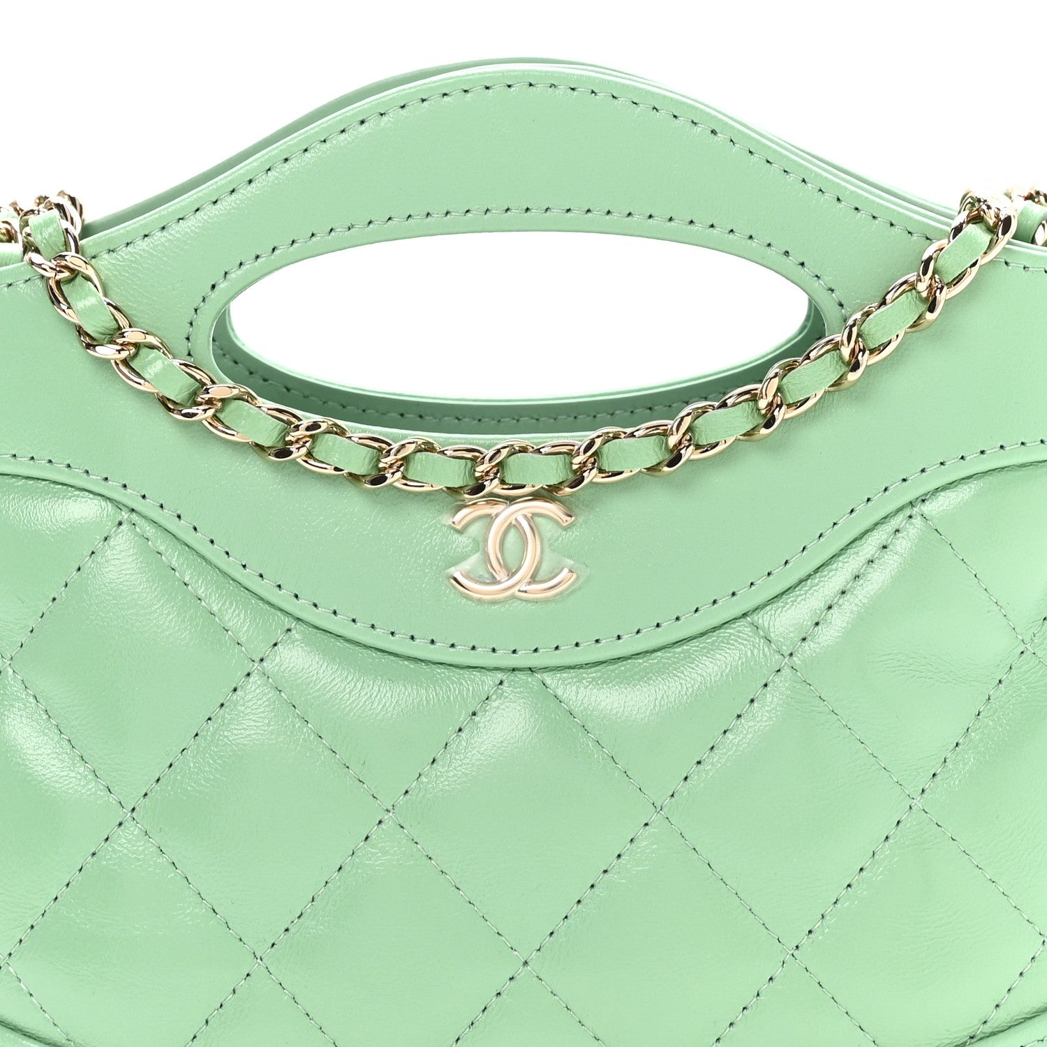 Shiny Crumpled Calfskin Quilted Nano 31 Shopping Bag Light Green