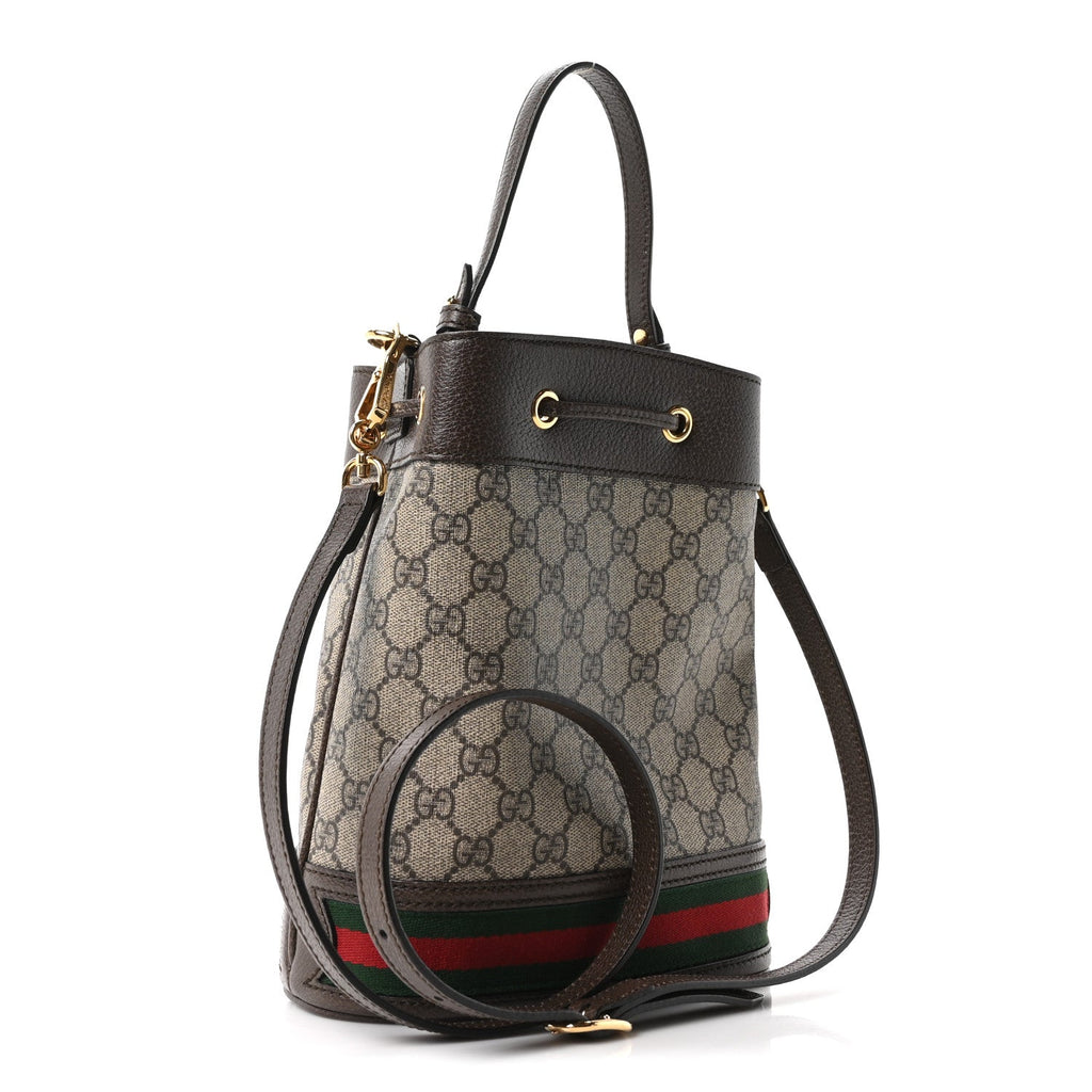 GG Supreme Monogram Web Small Ophidia Bucket Bag Brown