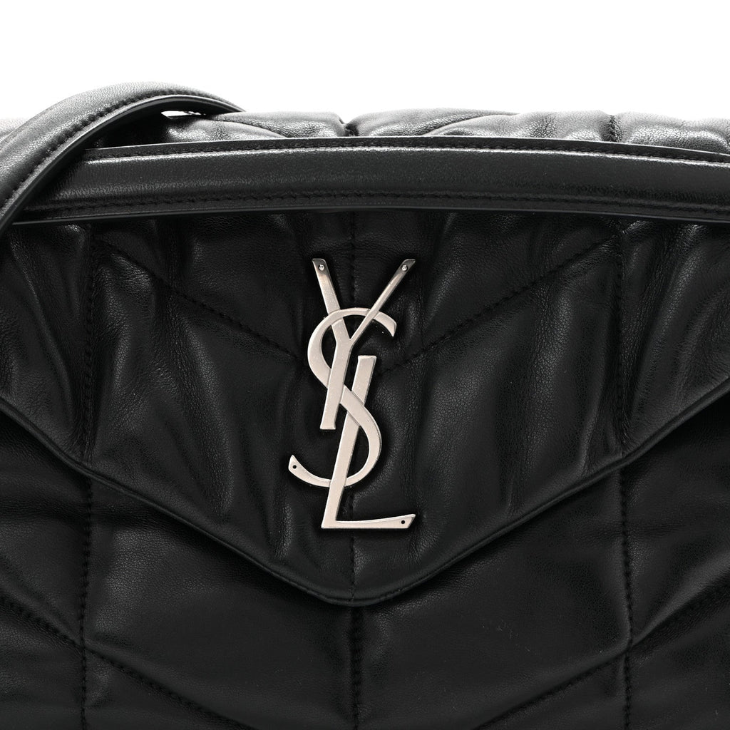 Lambskin Quilted Small Loulou Puffer Monogram Chain Satchel Black