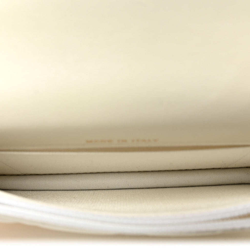 Calfskin Quilted Maxi Pearls Clutch With Chain  White
