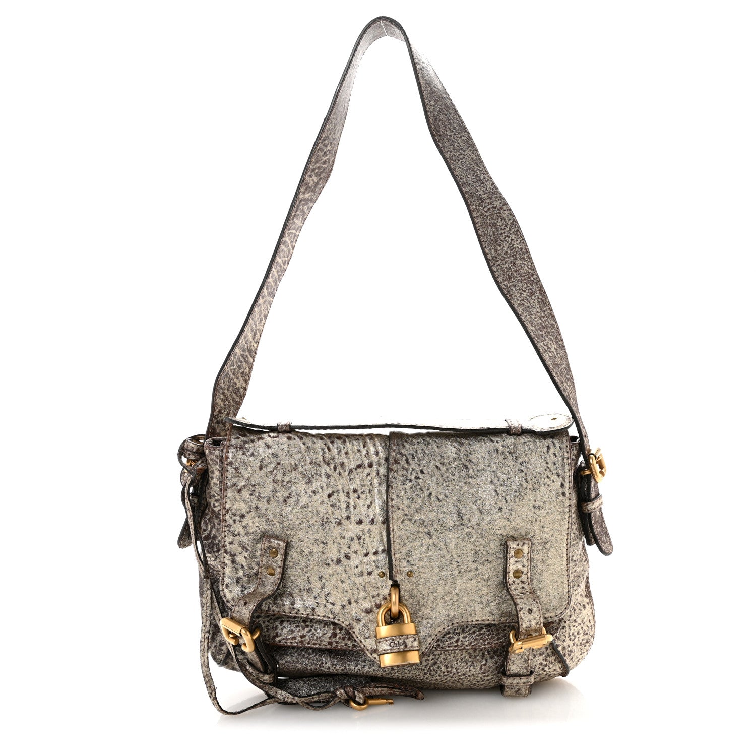 Metallic Pebbled Lambskin Paddington Satchel Grey