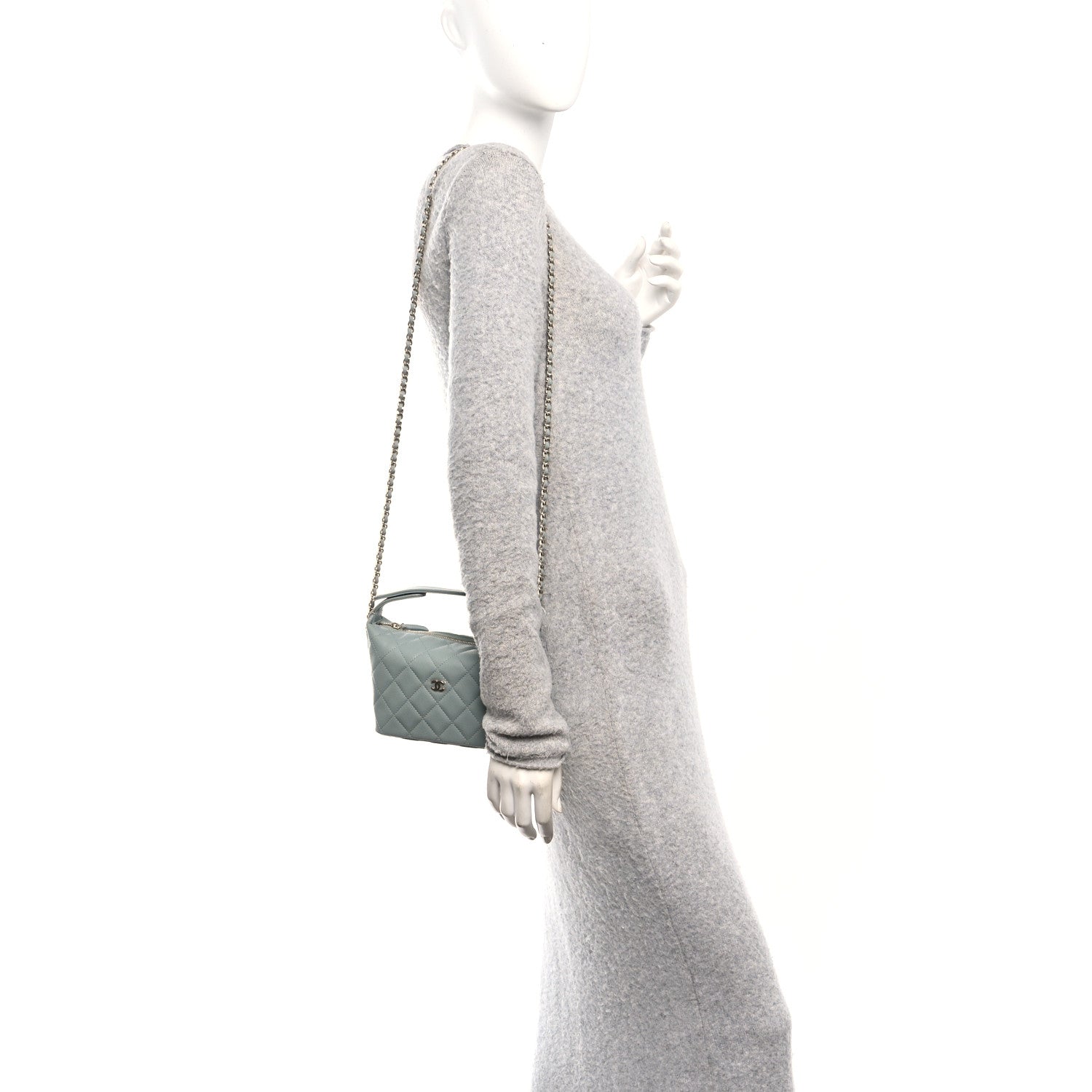 Caviar Quilted Hobo Clutch With Chain Light Green Light Green