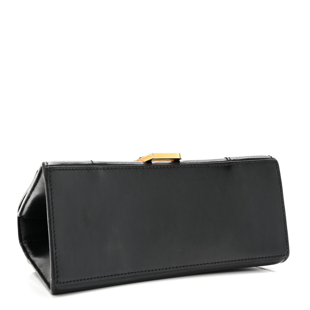 Shiny Box Calfskin Small Hourglass Top Handle Bag Black