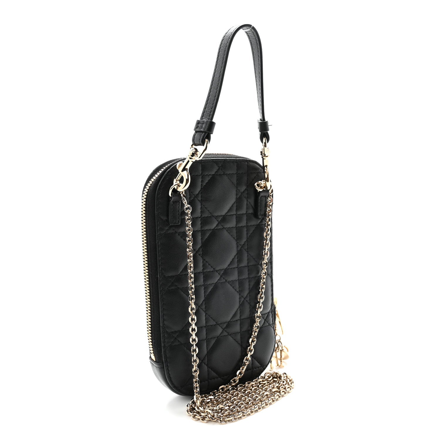 Lambskin Cannage Lady Dior Phone Holder Black