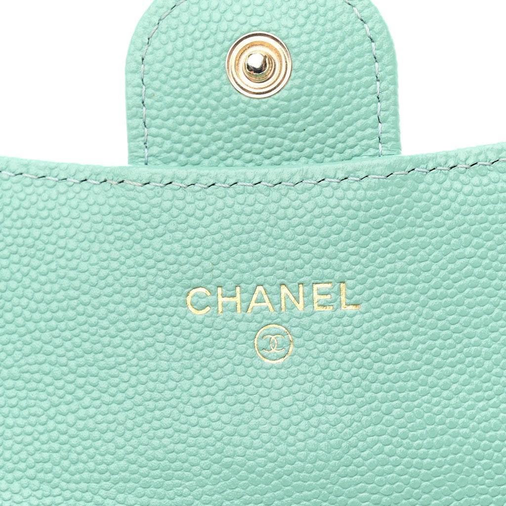 Caviar Quilted Large Gusset Flap Wallet Light Green