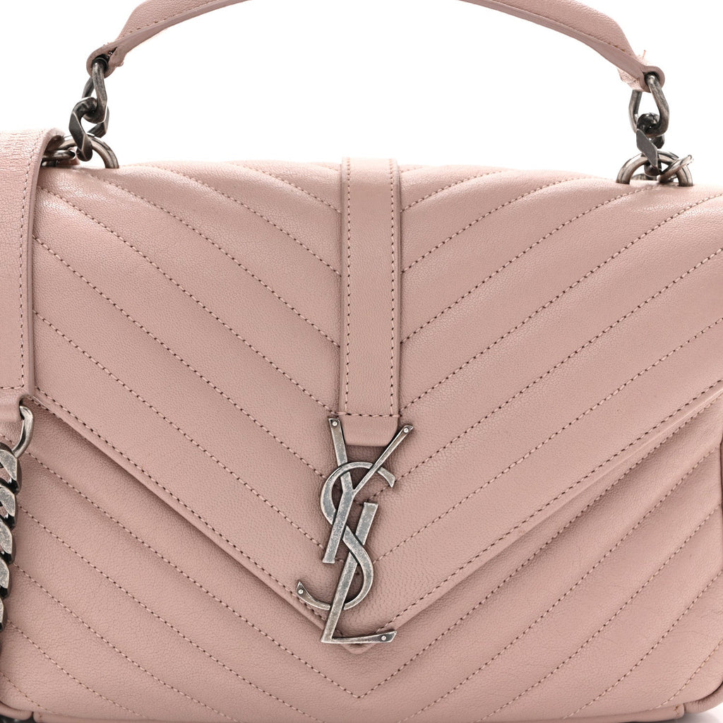 Sheepskin Matelasse Chevron Monogram Medium College Bag Rose Poudre