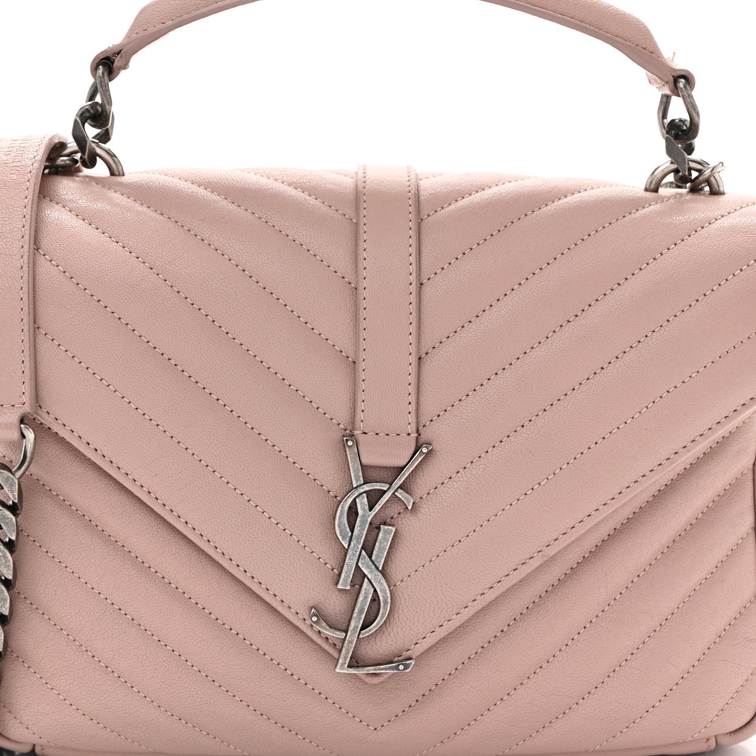 Sheepskin Matelasse Chevron Monogram Medium College Bag Rose Poudre
