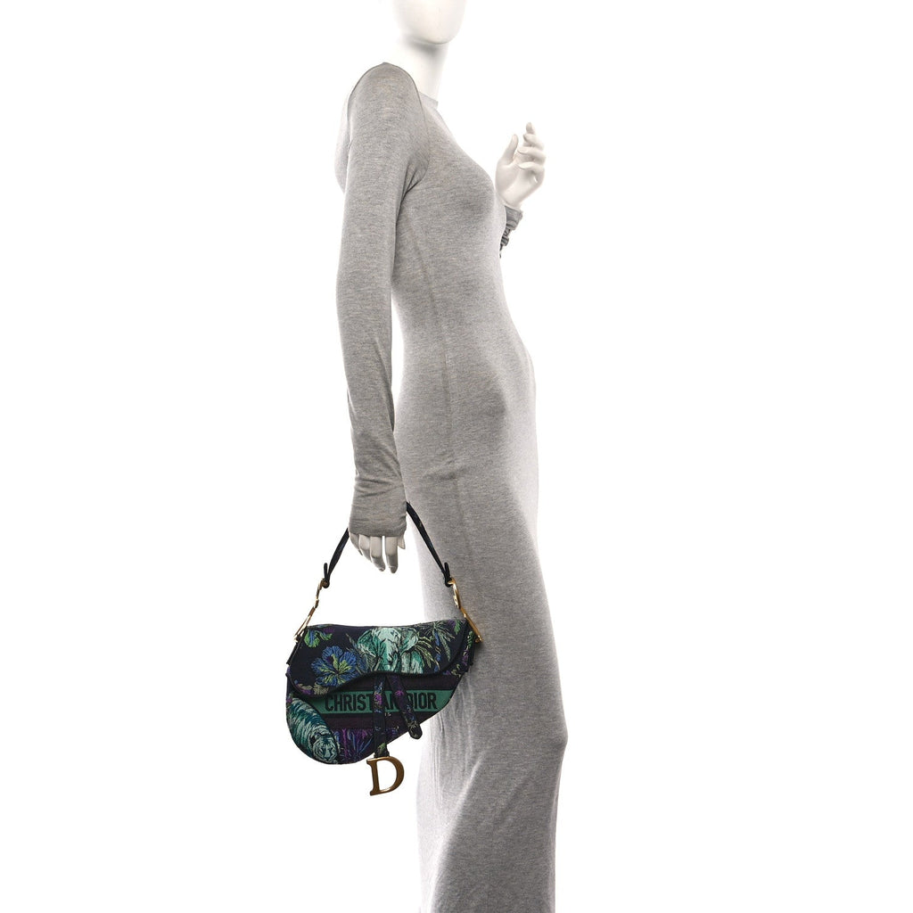Canvas Embroidered Petites Fleurs Saddle Bag Black Multicolor