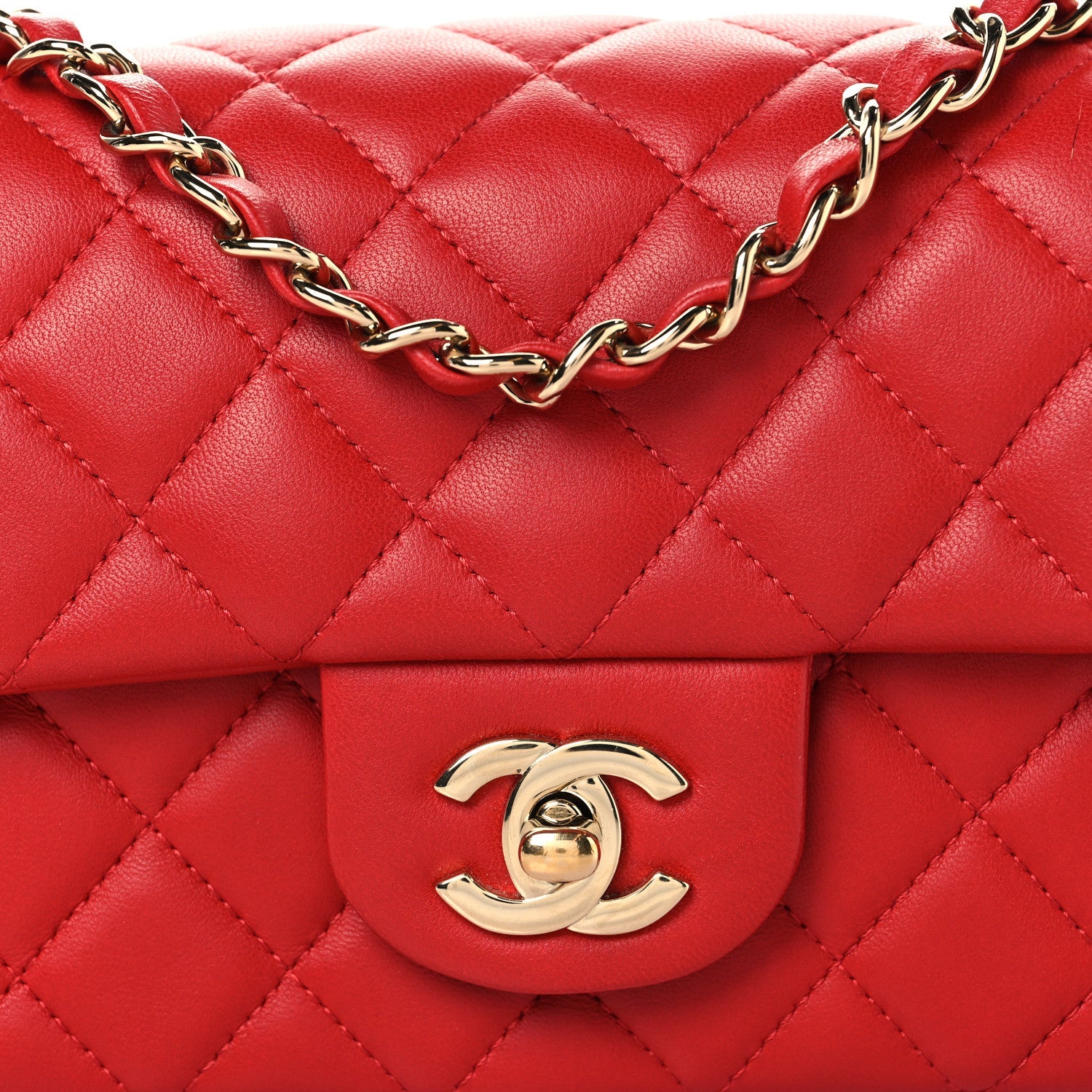 Lambskin Quilted Mini Rectangular Flap Red