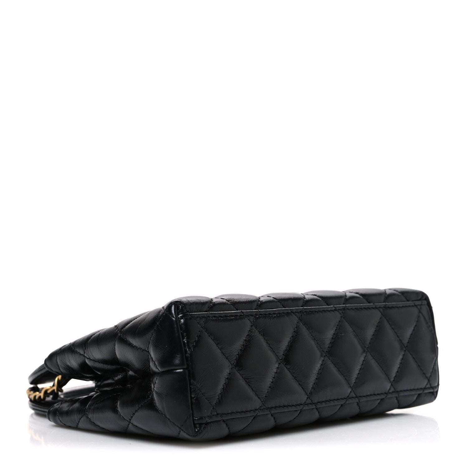 Shiny Aged Calfskin Quilted Nano Kelly Shopper Black