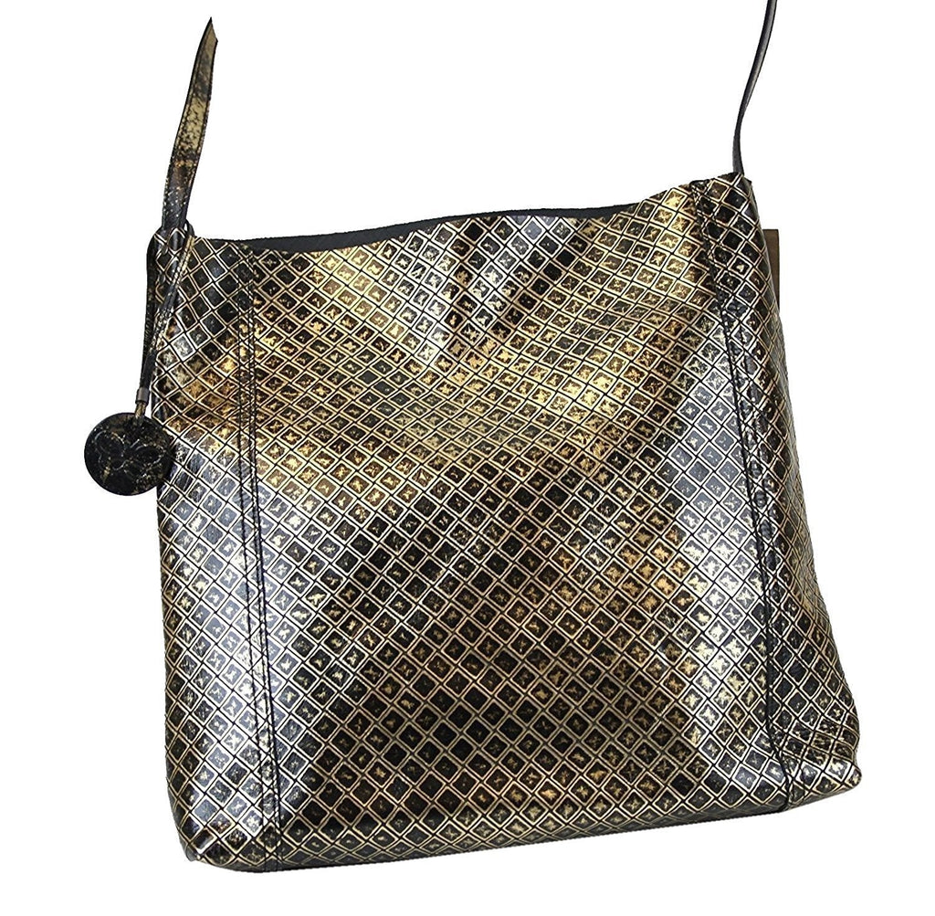 Bottega Veneta Intrecciomirage Metallic Gold & Black Leather Medium Messenger Bag