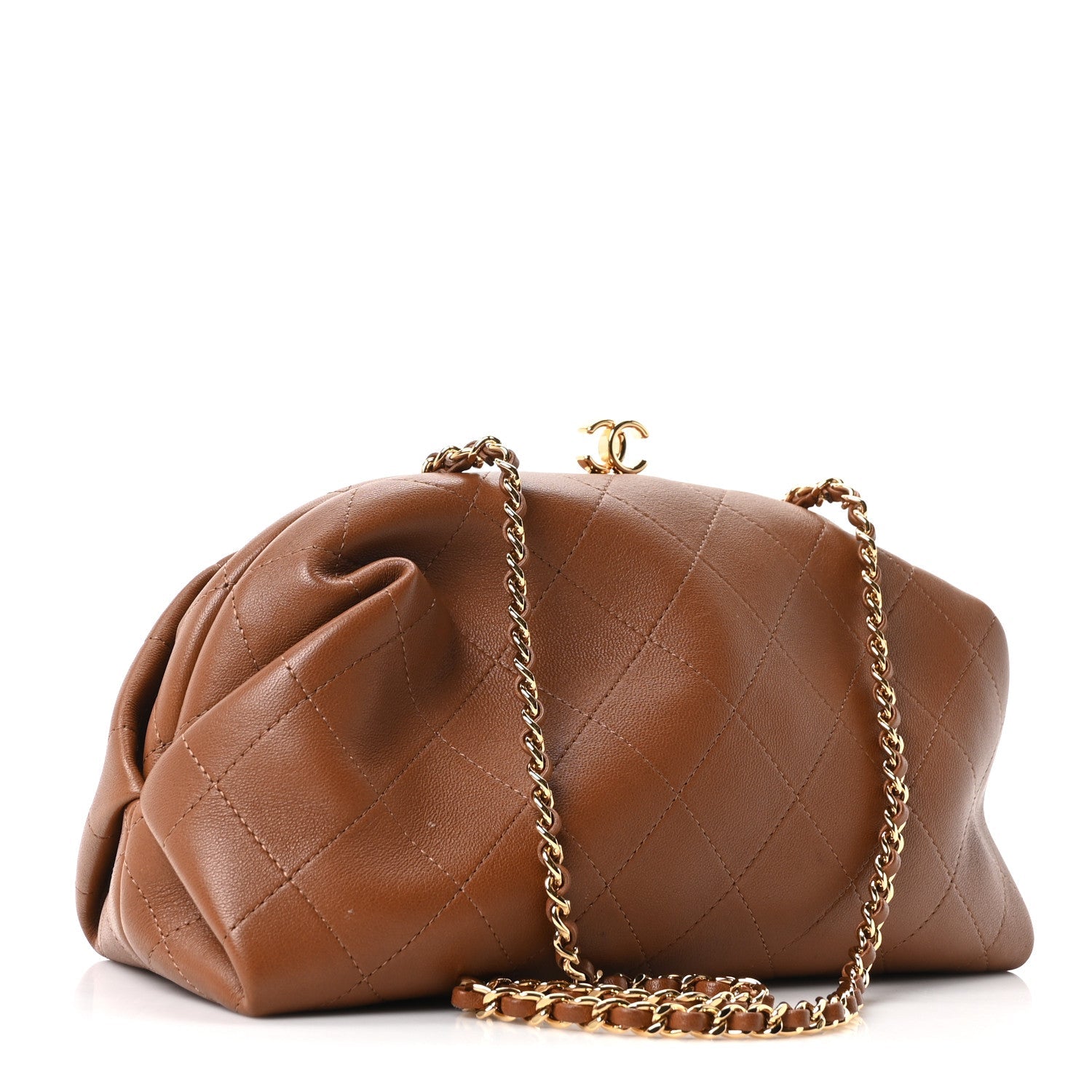 Lambskin Quilted Clutch With Chain Brown