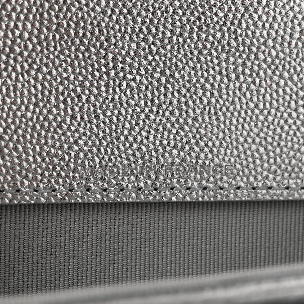 Glittered Metallic Caviar Quilted Flap Card Holder Wallet Silver