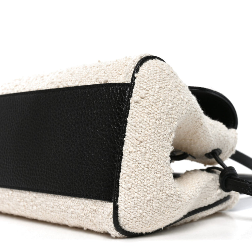 Grained Calfskin Boucle Urban Essentials Small Shopping Bag Ecru Black