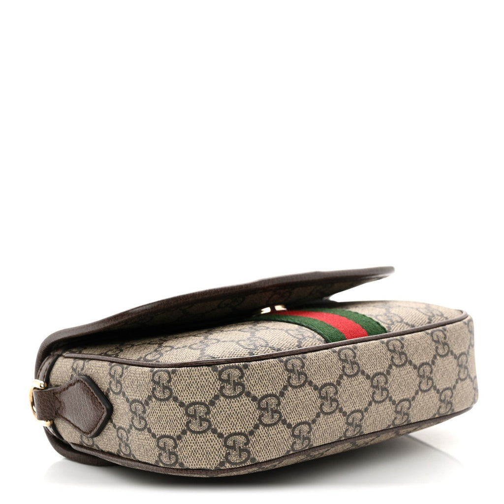GG Supreme Monogram Textured Dollar Calfskin Small Ophidia Top Handle Shoulder Bag Beige Brown