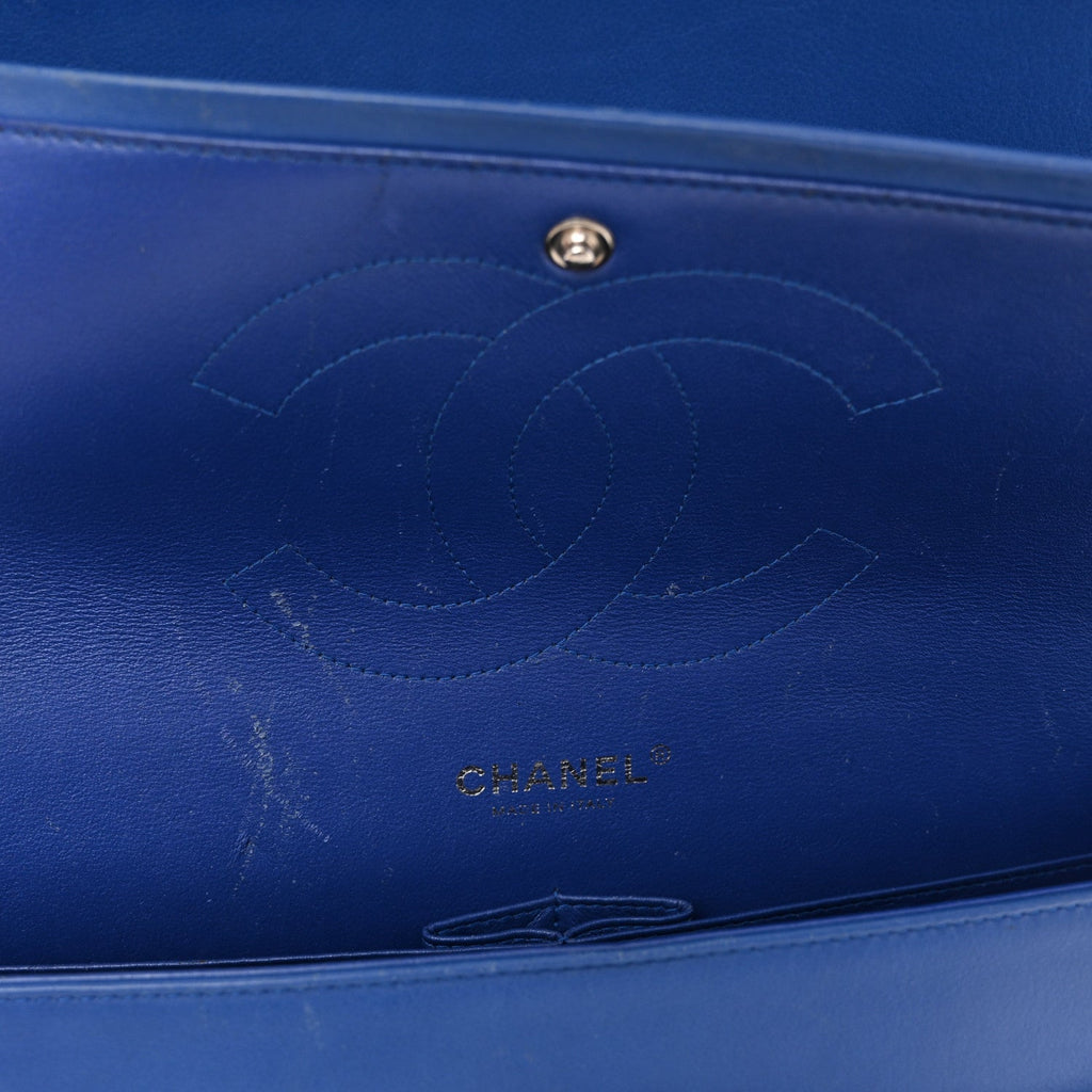 Patent Quilted Jumbo Double Flap Blue