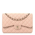 Caviar Quilted Jumbo Double Flap Light Beige