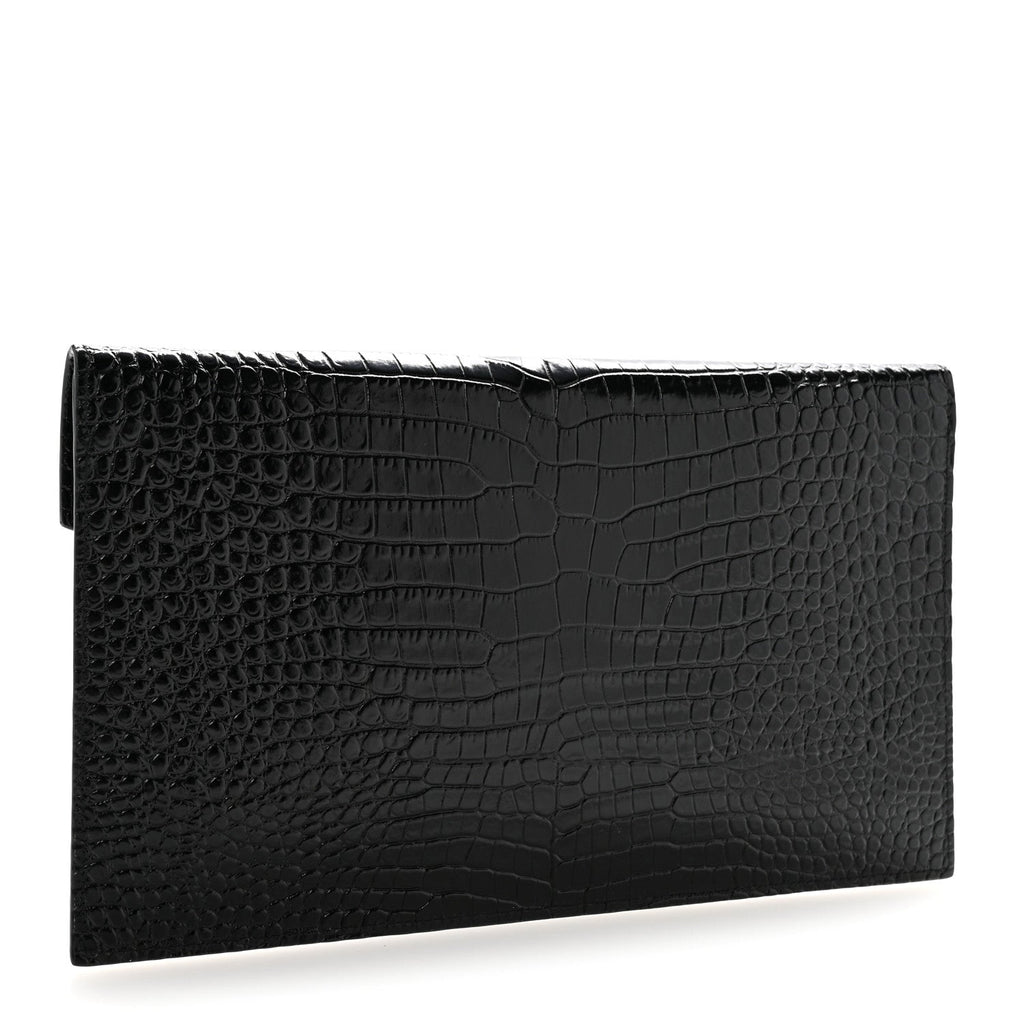 Calfskin Crocodile Embossed Uptown Monogram Clutch Black