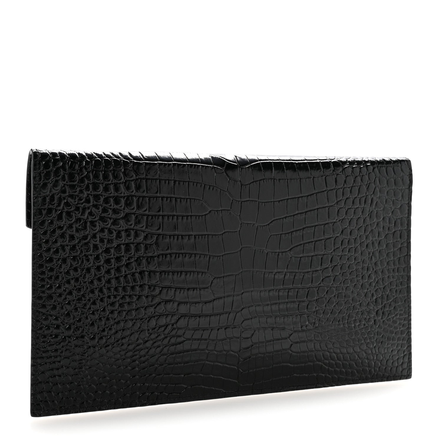 Calfskin Crocodile Embossed Uptown Monogram Clutch Black