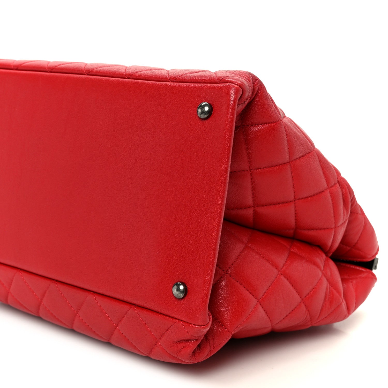 Shiny Sheepskin Quilted Medium Shopping Tote Red