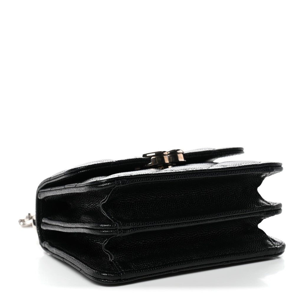 Caviar Quilted Enamel Top Handle Flap Clutch With Chain Black Clutch With Chain Black