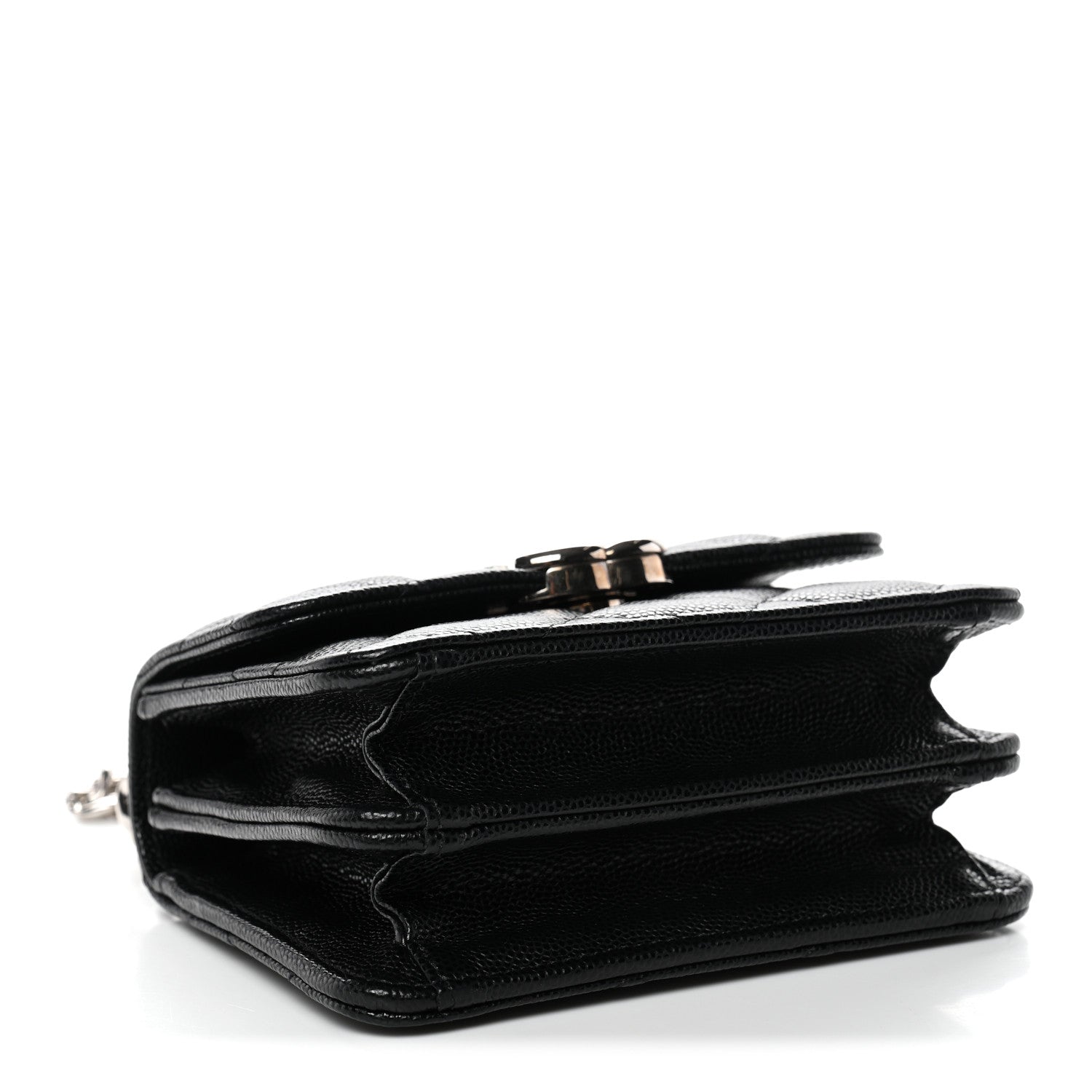 Caviar Quilted Enamel Top Handle Flap Clutch With Chain Black Clutch With Chain Black