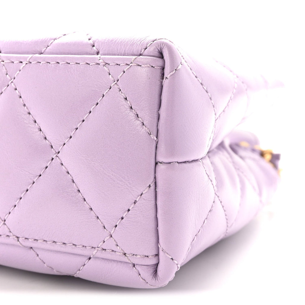 Shiny Aged Calfskin Quilted Nano Kelly Shopper Lilac