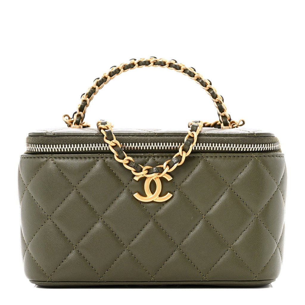 Lambskin Quilted Pick Me Up Vanity Case Khaki