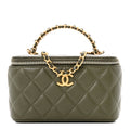 Lambskin Quilted Pick Me Up Vanity Case Khaki