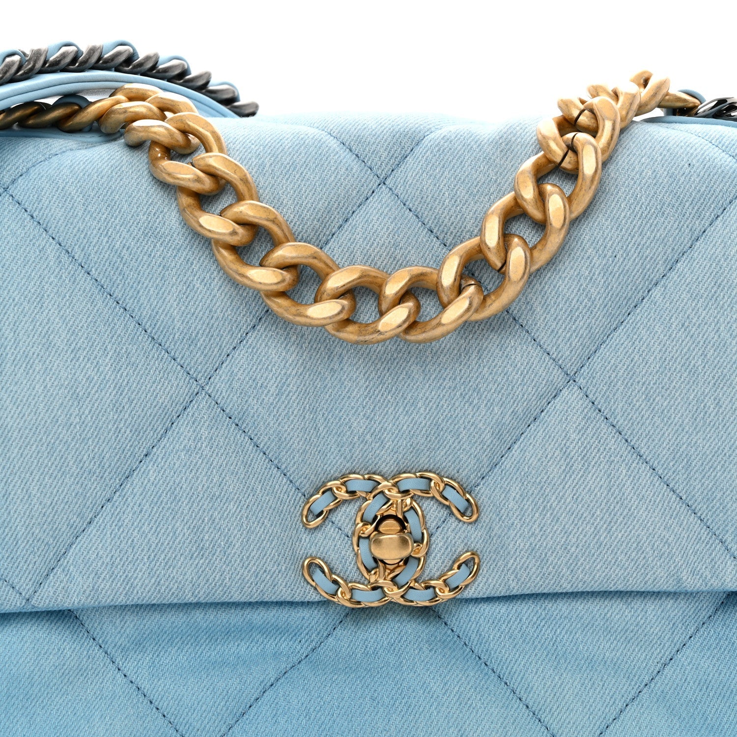 Ombre Denim Quilted Large Chanel 19 Flap Light Blue