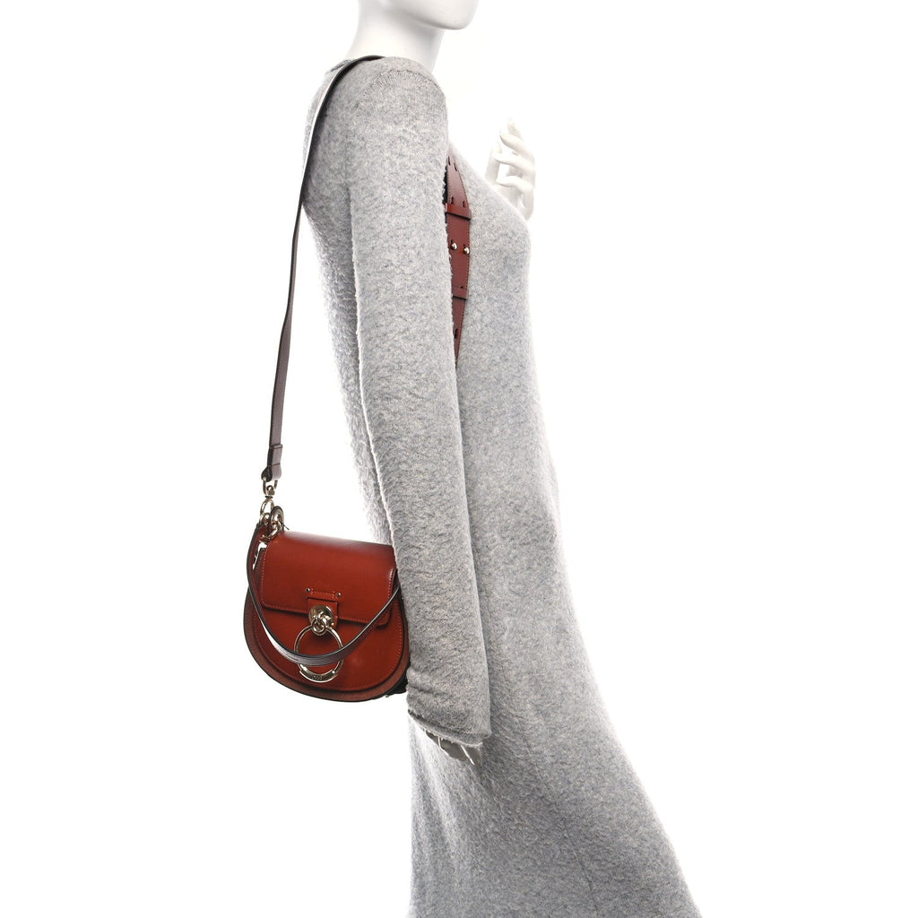 Calfskin Suede Small Tess Bag Sepia Brown